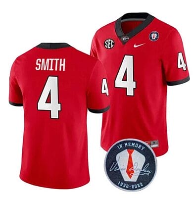 Georgia Bulldogs Nolan Smith Jersey #4 Honoring Vince Dooley Patch – All Stitched Red
