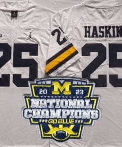 Hassan Haskins Jersey #25 Michigan Wolverines Football 2023 National Champions Patch White
