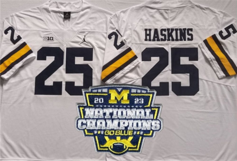 Hassan Haskins Jersey #25 Michigan Wolverines Football 2023 National Champions Patch White