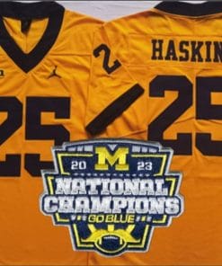 Hassan Haskins Jersey #25 Michigan Wolverines Football 2023 National Champions Patch Yellow