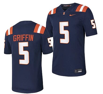 Illinois Fighting Illini Caleb Griffin Jersey #5 College Football Stitched Navy 2023