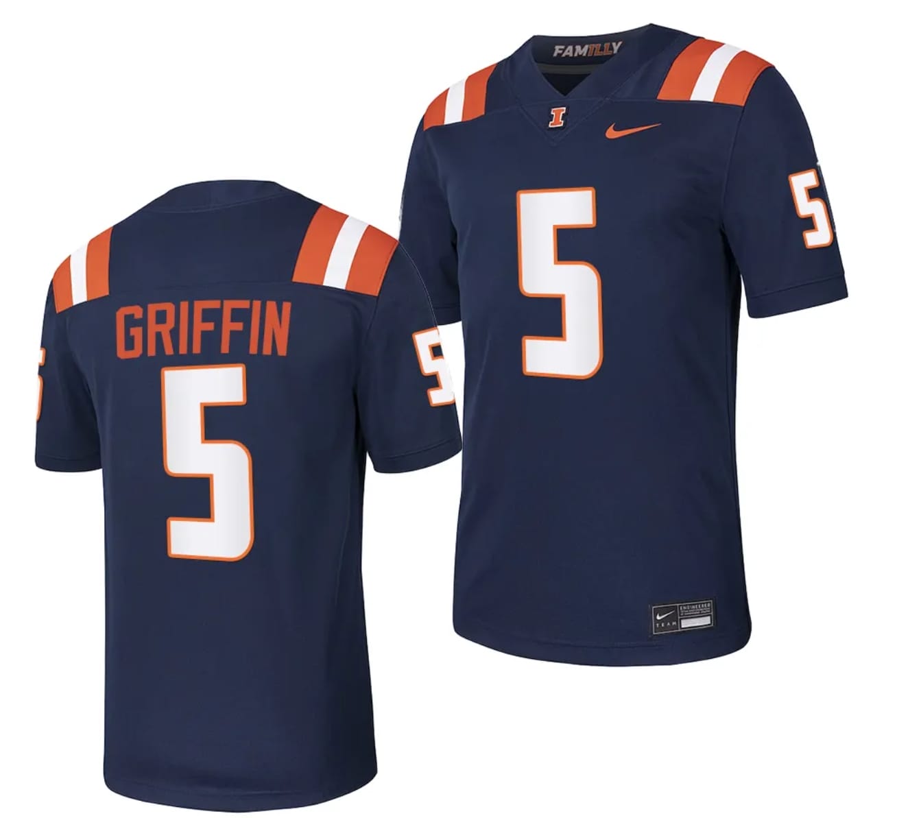 Illinois Fighting Illini Caleb Griffin Jersey #5 College Football Stitched Navy 2023