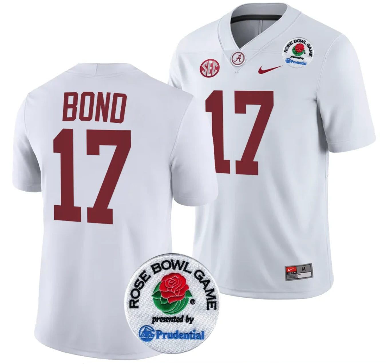 Isaiah Bond Jersey #17 Alabama Crimson Tide Rose Bowl Game 2024 Patch College Football Playoff White