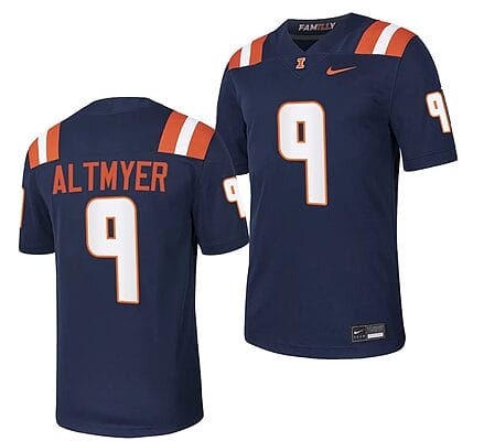 Illinois Fighting Illini Luke Altmyer Jersey #9 College Football Stitched Navy 2023