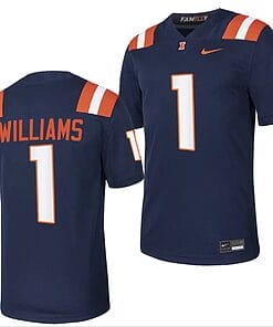 Illinois Fighting Illini Isaiah Williams Jersey #1 College Football Stitched Navy 2023