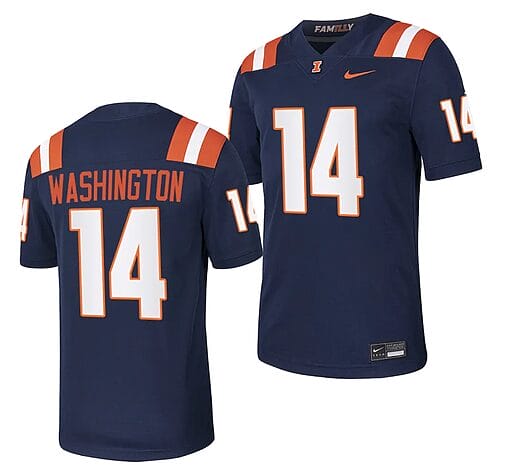 Illinois Fighting Illini Casey Washington Jersey #14 College Football Stitched Navy 2023