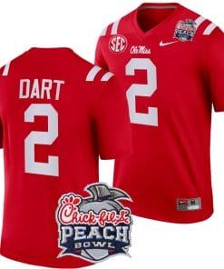 Jaxson Dart Jersey #2 Ole Miss Rebels Peach Bowl Patch 2024 College Football Red