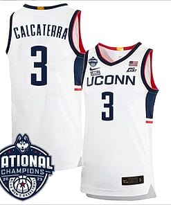 Joey Calcaterra Jersey #3 UConn Huskies 2023 National Champions College Basketball White Home
