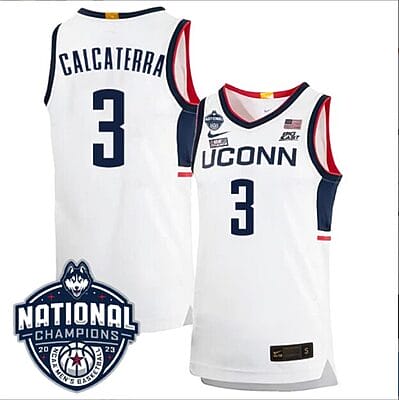 Joey Calcaterra Jersey #3 UConn Huskies 2023 National Champions College Basketball White Home