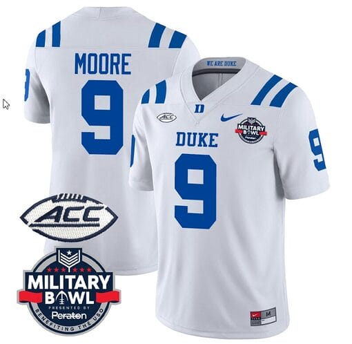 Jaquez Moore Jersey #9 Duke Blue Devils Football Limited White - Military Bowl