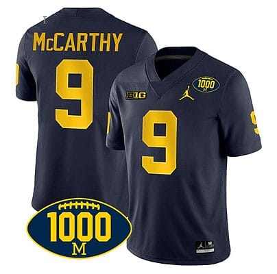 JJ McCarthy Jersey #9 Michigan Wolverines 1000 Wins Patch College Football Navy