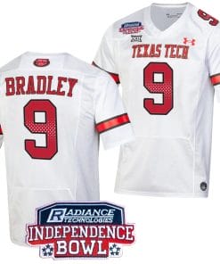 Jerand Bradley Jersey #9 Texas Tech Red Raiders Independence Bowl Patch Football 2023 White