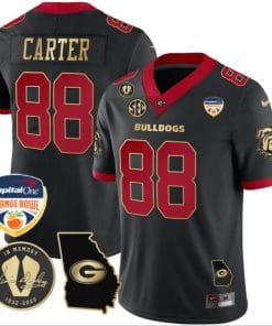 Jalen Carter Jersey #88 Georgia Bulldogs Vapor Limited Orange Bowl Patch Black Gold Trim