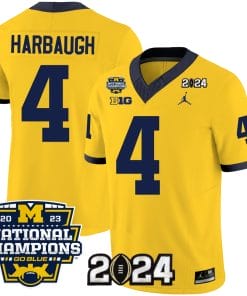 Jim Harbaugh Jersey #4 Michigan Wolverines Vapor Limited Football 2024 National Champions Patch Maize
