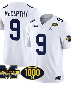 JJ McCarthy Jersey #9 Michigan Wolverines 1000 Wins Patch Vapor College Football White