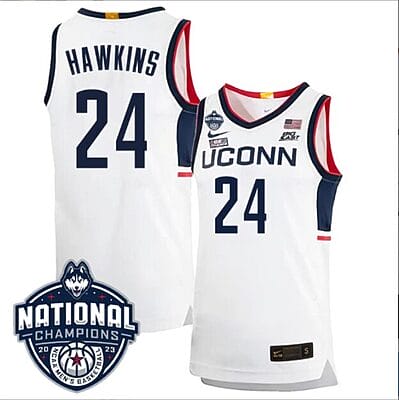 Jordan Hawkins Jersey #24 UConn Huskies 2023 National Champions College Basketball White Home