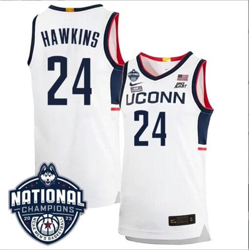 Jordan Hawkins Jersey #24 UConn Huskies 2023 National Champions College Basketball White Home