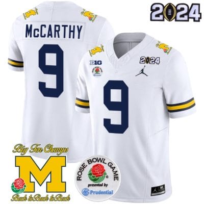 JJ McCarthy Jersey #9 Vapor Limited 2024 College Football Bowl and Rose Bowl Patch White