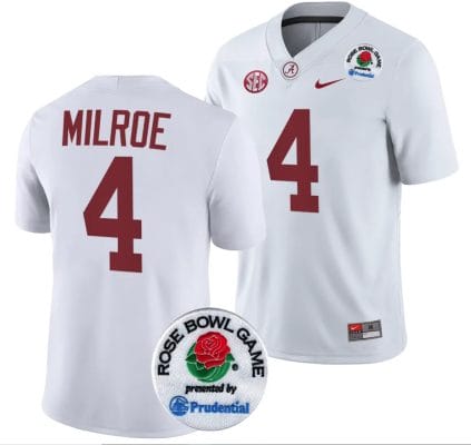 Jalen Milroe Jersey #4 Alabama Crimson Tide Rose Bowl Game 2024 Patch College Football Playoff White