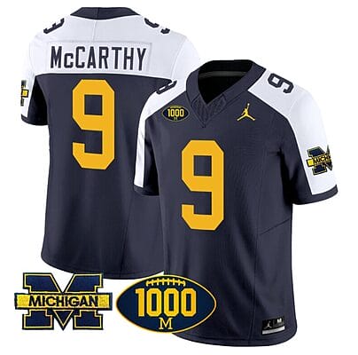 JJ McCarthy Jersey #9 Michigan Wolverines 1000 Wins Patch Vapor Limited Football Navy Alternate