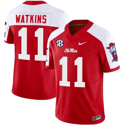 Jordan Watkins Jersey #11 Ole Miss Rebels Football Vapor Limited All Stitched Red Alternate