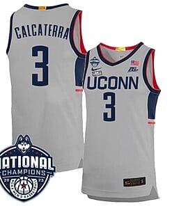 Joey Calcaterra Jersey #3 UConn Huskies 2023 National Champions College Basketball Gray