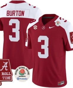 Jermaine Burton Jersey #3 Alabama Crimson Rose Bowl Patch Football Crimson Alternate