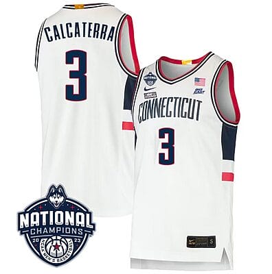 Joey Calcaterra Jersey #3 UConn Huskies 2023 National Champions College Basketball White
