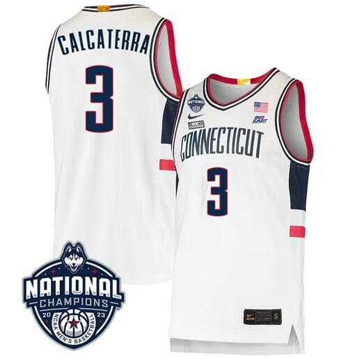 Joey Calcaterra Jersey #3 UConn Huskies 2023 National Champions College Basketball White