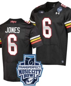 Jeshaun Jones Jersey #6 Maryland Terrapins 2023 Music City Bowl Patch Football Black