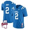 Jaxson Dart Jersey #2 Ole Miss Rebels Football Ole Map All Stitched Blue