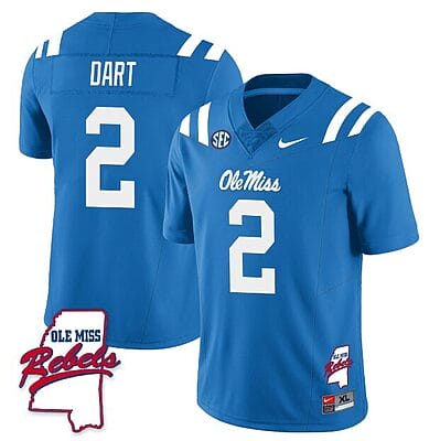 Jaxson Dart Jersey #2 Ole Miss Rebels Football Ole Map All Stitched Blue