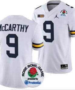JJ McCarthy Jersey #9 Michigan Wolverines Rose Bowl Game 2024 Patch College Football Playoff White