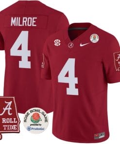 Jalen Milroe Jersey #4 Alabama Crimson Rose Bowl Patch Football Crimson
