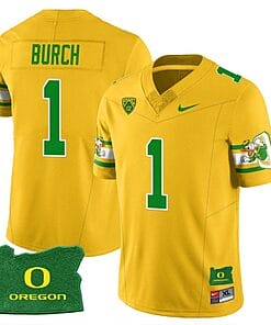 Jordan Burch Jersey #1 Oregon Ducks ‘Mighty Oregon’ Throwback Football Uniforms Oregon State Patch Yellow