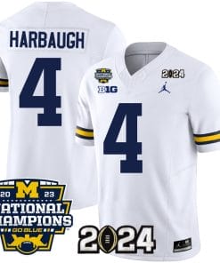 Jim Harbaugh Jersey #4 Michigan Wolverines Vapor Limited Football 2024 National Champions Patch White