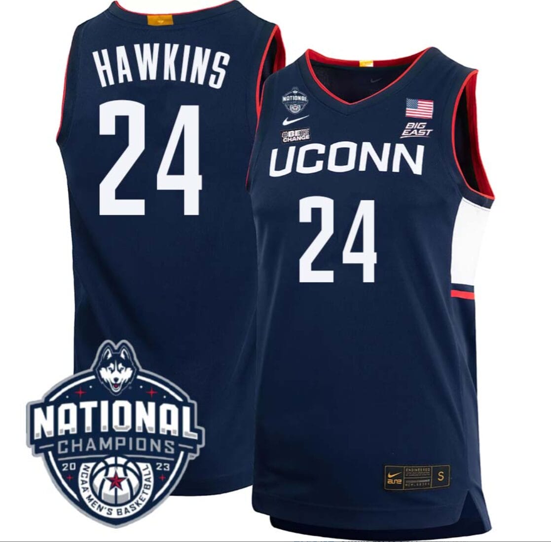 Jordan Hawkins Jersey #24 UConn Huskies 2023 National Champions College Basketball Navy