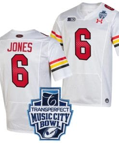 Jeshaun Jones Jersey #6 Maryland Terrapins 2023 Music City Bowl Patch Football White