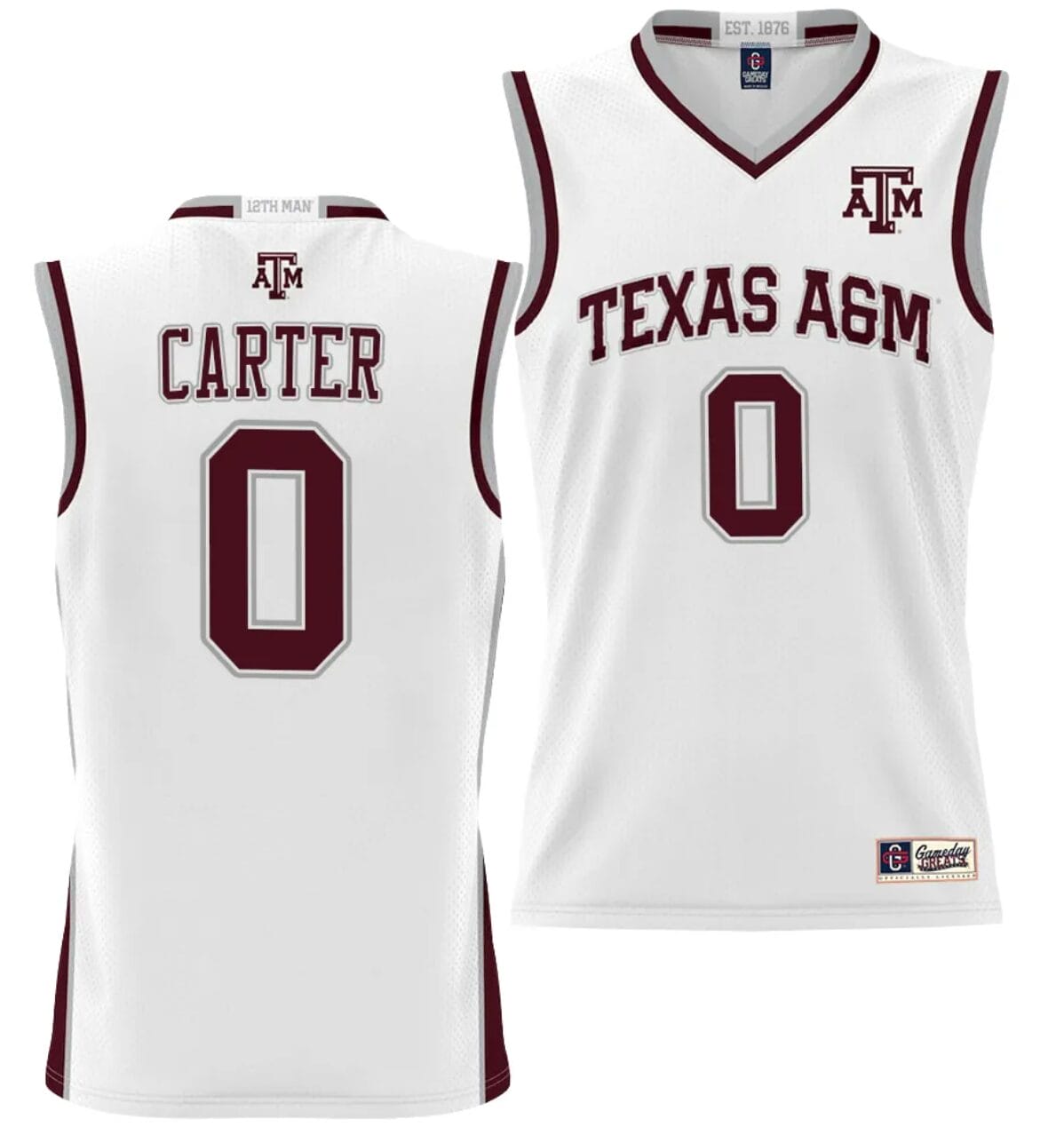 Jace Carter Jersey #0 Texas Aggies NIL College Basketball Jersey Lightweight White