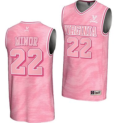 Jordan Minor Jersey #22 Virginia Cavaliers College Basketball Lightweight Pink