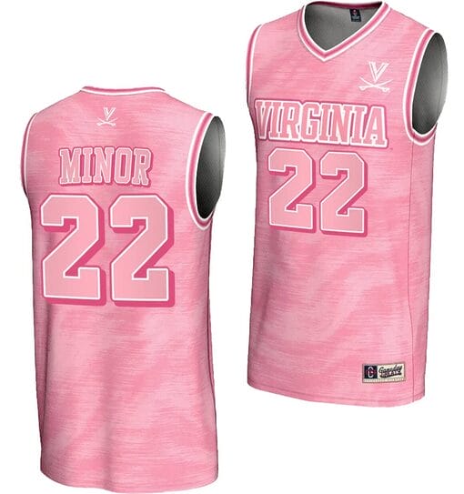 Jordan Minor Jersey #22 Virginia Cavaliers College Basketball Lightweight Pink