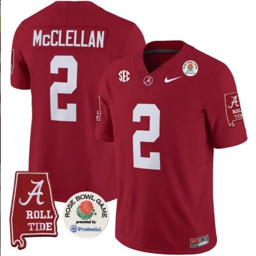 Jase McClellan Jersey #2 Alabama Crimson Rose Bowl Patch Football Crimson