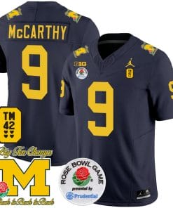 JJ McCarthy Jersey #9 Michigan Wolverines Vapor TM 42 Honor Rose Bowl Patch Football Navy