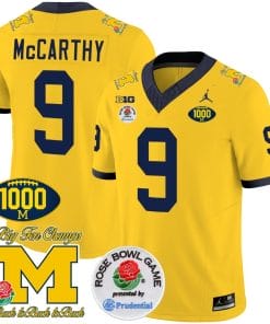 JJ McCarthy Jersey #9 Michigan Wolverines Vapor Stitched 1000 Wins Rose Bowl Patch Maize