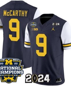 JJ McCarthy Jersey #9 Michigan Wolverines Vapor Limited Football 2024 National Champions Patch White Sleeves