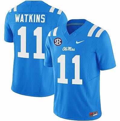 Jordan Watkins Jersey #11 Ole Miss Rebels Football Vapor Limited All Stitched Powder Blue