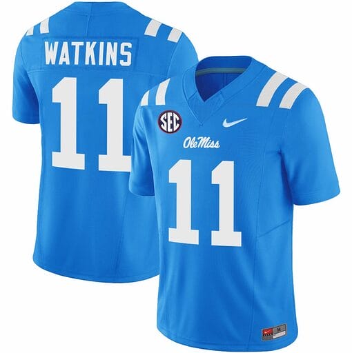 Jordan Watkins Jersey #11 Ole Miss Rebels Football Vapor Limited All Stitched Powder Blue