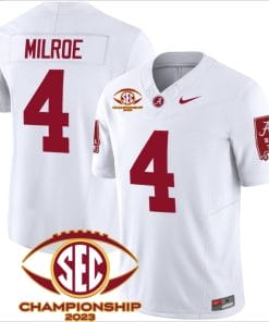 Jalen Milroe Jersey #4 Alabama Crimson SEC Championship 2023 Patch Vapor Limited Football White