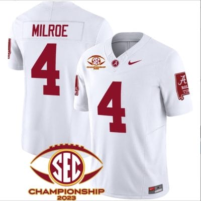Jalen Milroe Jersey #4 Alabama Crimson SEC Championship 2023 Patch Vapor Limited Football White