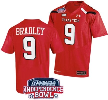 Jerand Bradley Jersey #9 Texas Tech Red Raiders Independence Bowl Patch Football 2023 Red